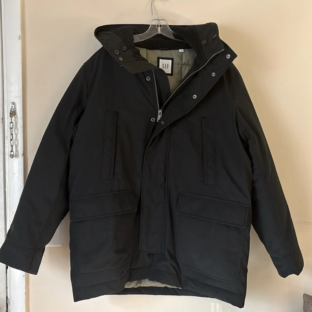 Gap Men’s Black Winter‎ Parka Cold Control Max Snorkel Hooded Coat Size XL